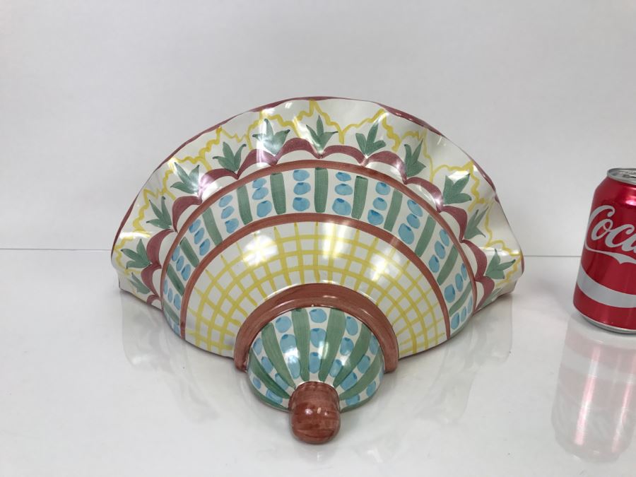 MacKenzie-Childs Hand-Painted Ceramics 'Madison' Pattern Fluted Wall Planter [Photo 3]