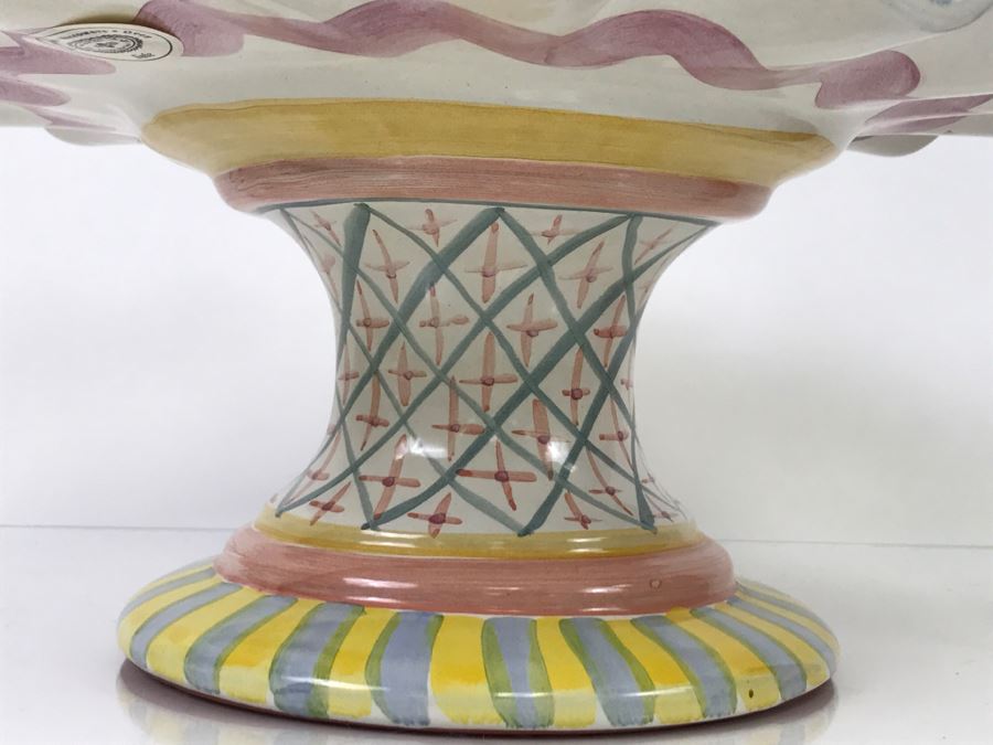 MacKenzie-Childs Hand-Painted Ceramics 'Madison' Pattern Footed Cake Stand