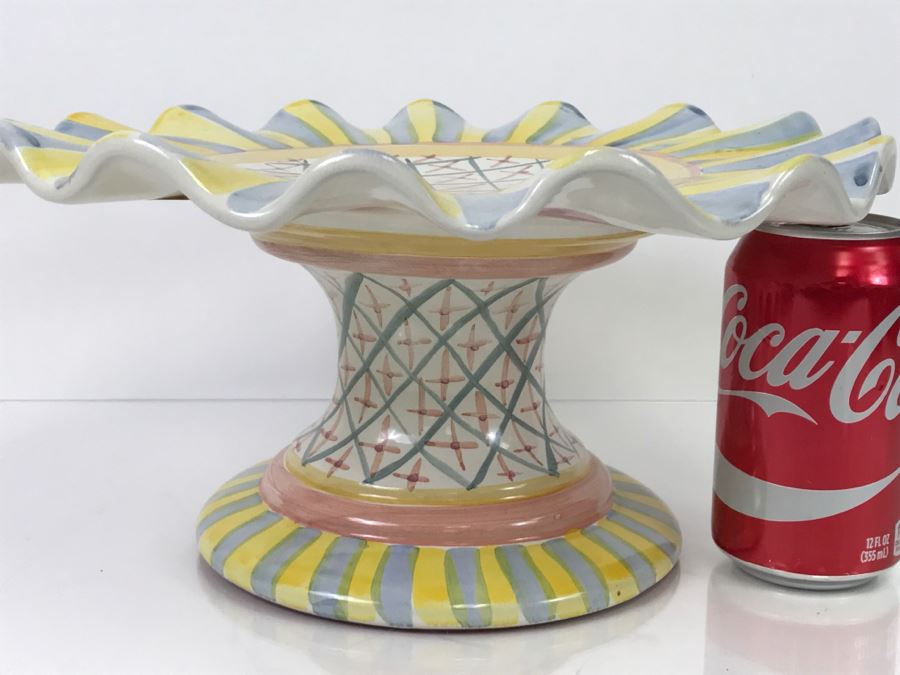 MacKenzie-Childs Hand-Painted Ceramics 'Madison' Pattern Footed Cake Stand [Photo 2]