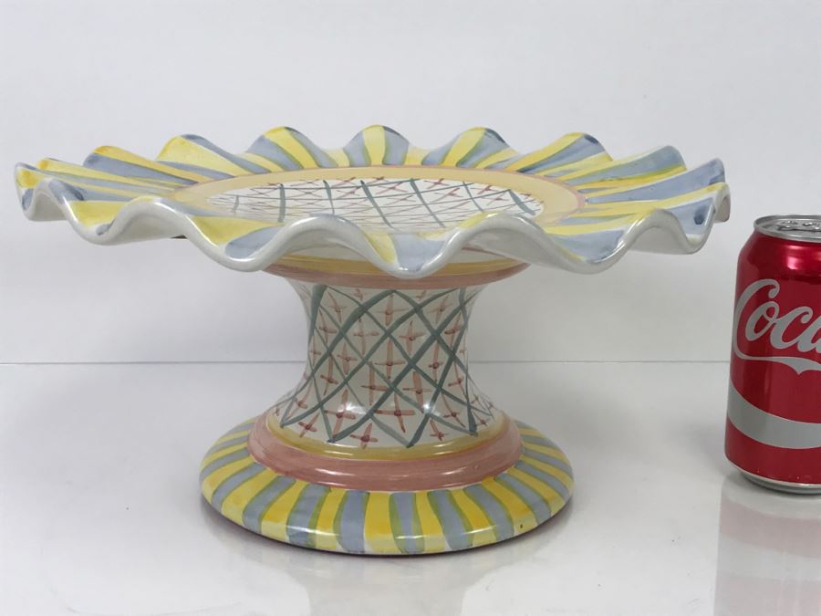 MacKenzie-Childs Hand-Painted Ceramics 'Madison' Pattern Footed Cake Stand [Photo 1]