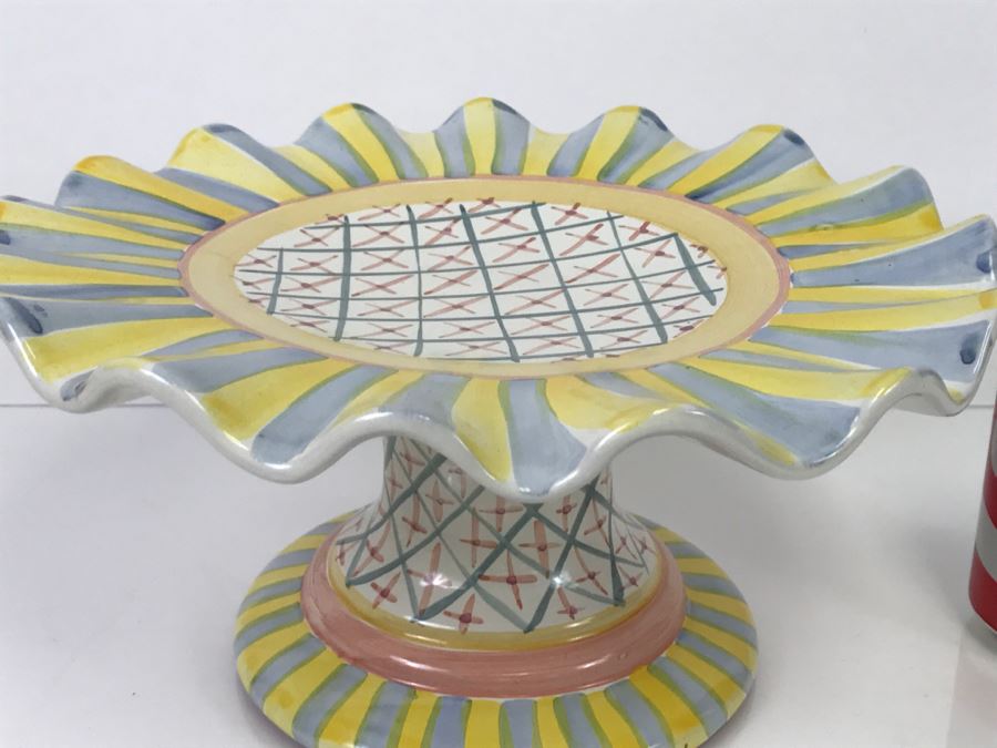 MacKenzie-Childs Hand-Painted Ceramics 'Madison' Pattern Footed Cake Stand [Photo 3]