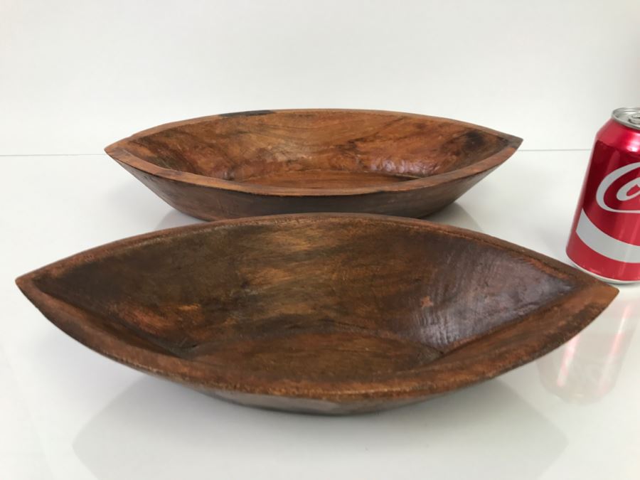 Pair Of Carved Wooden Bowls From India