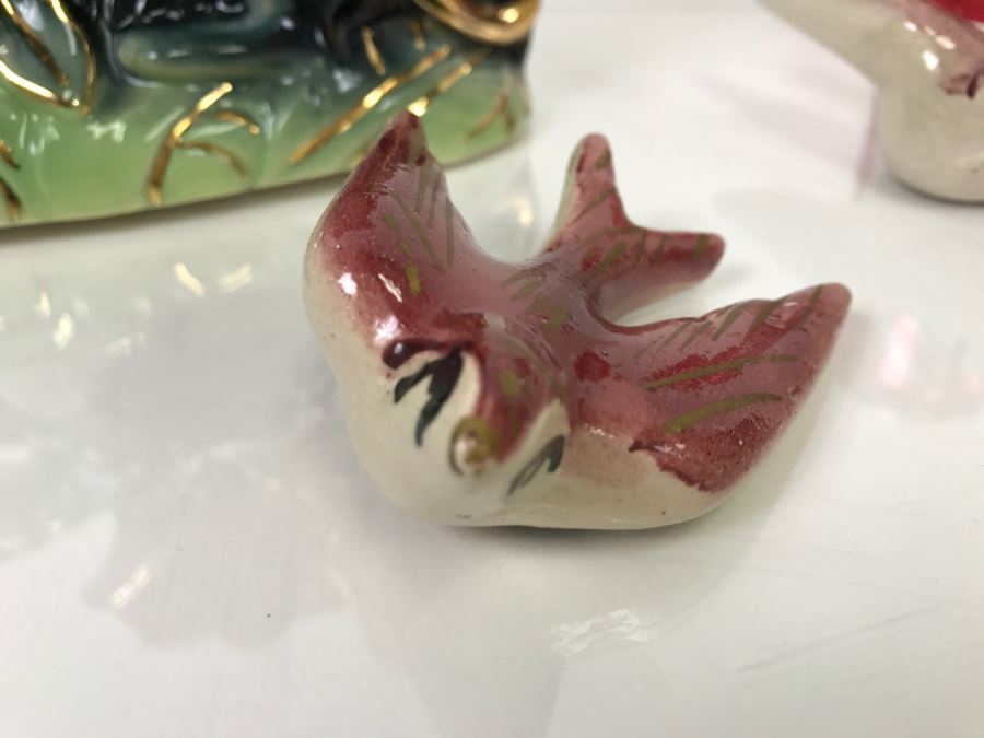 Black Panther Ceramic Planter And Pair Of Ceramic Birds [Photo 4]