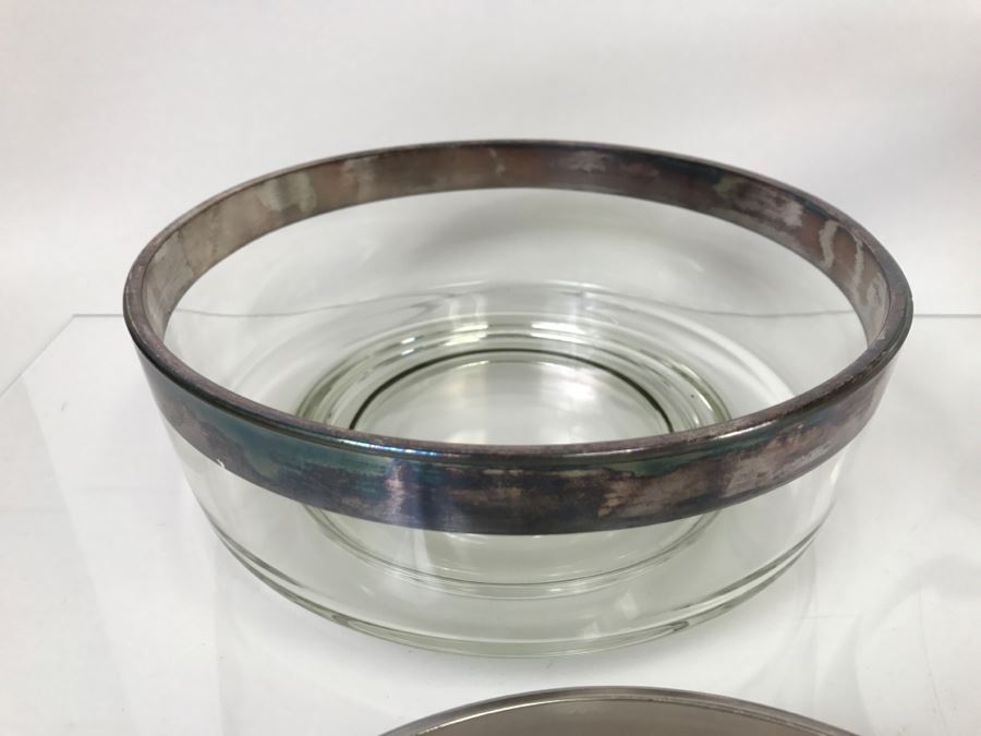 Set Of Silver Rimmed Glasses Including Large Ice Bucket, Pitcher, Bowls [Photo 5]