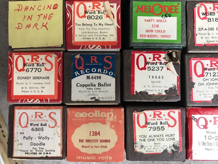Box Of Various Vintage Piano Rolls For Player Piano Plus Player Piano Pump [Photo 7]