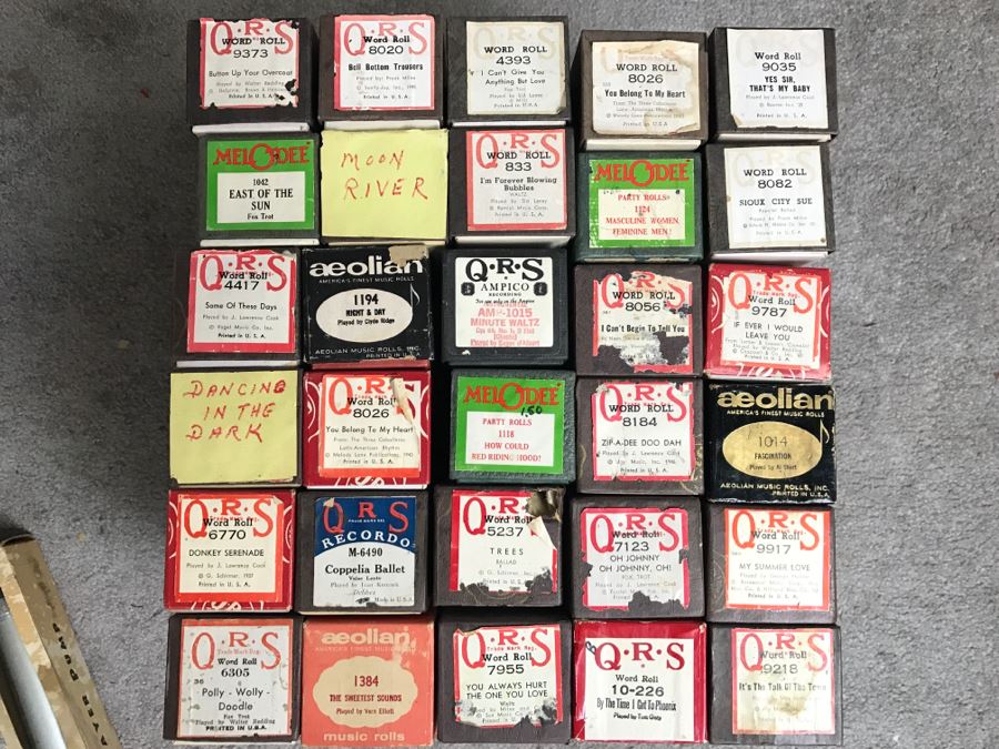 Box Of Various Vintage Piano Rolls For Player Piano Plus Player Piano Pump [Photo 4]