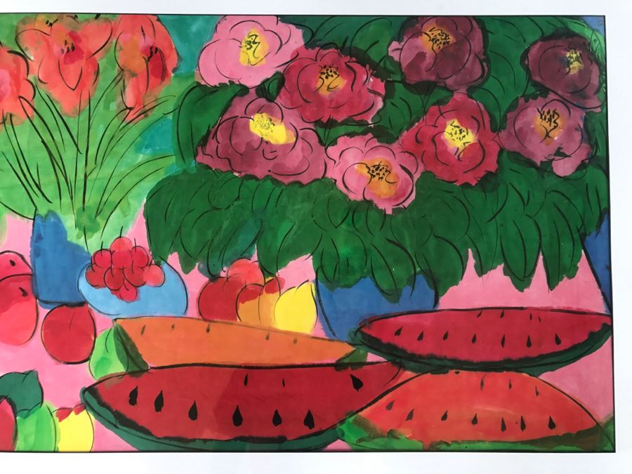 Walasse Ting Print Framed - Dots Under Loop - Listed Chinese Artist - 3'8' X 2'4' [Photo 4]