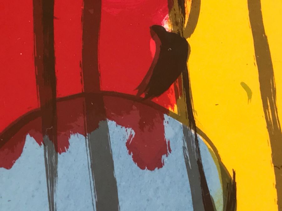 Walasse Ting Print Framed Flowers And Parrots - No Signature - No Dots Under Loop On Poster Board - Listed Chinese Artist - 5'3' X 4'1' [Photo 10]