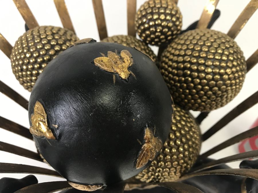 Black And Gold Basket With Three Greyhound Dogs And Decorative Ornament Balls [Photo 5]