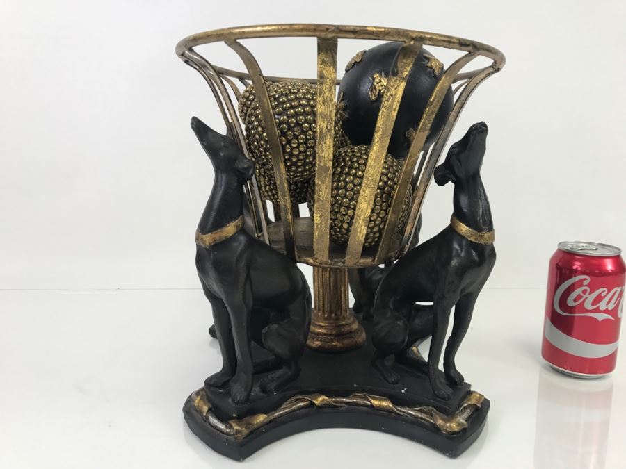 Black And Gold Basket With Three Greyhound Dogs And Decorative Ornament Balls [Photo 8]