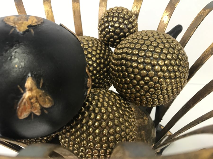 Black And Gold Basket With Three Greyhound Dogs And Decorative Ornament Balls [Photo 6]