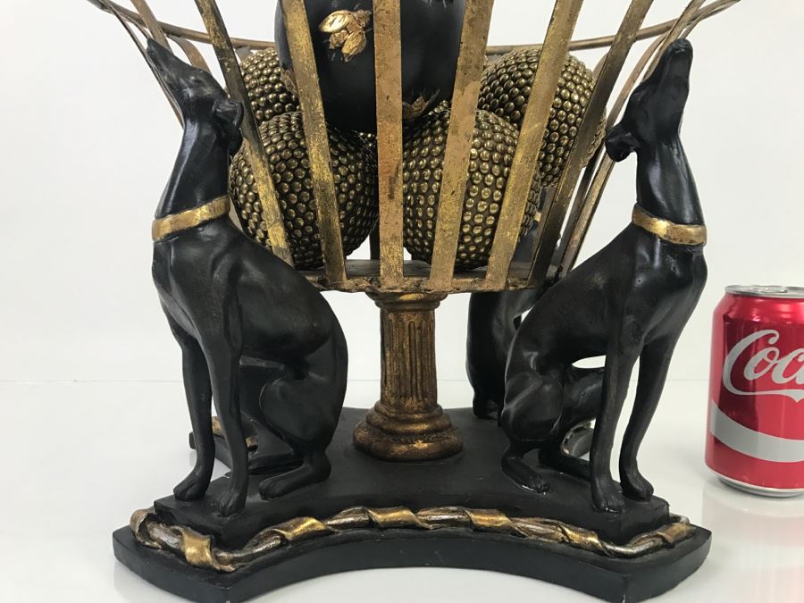 Black And Gold Basket With Three Greyhound Dogs And Decorative Ornament Balls [Photo 2]