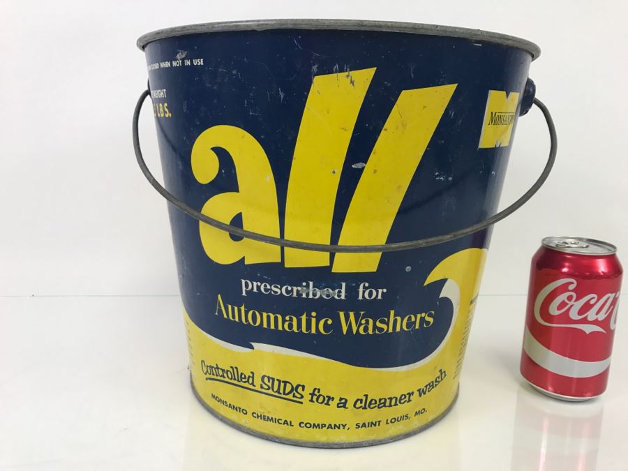 Vintage All Detergent Advertising Galvanzied Steel Bucket - 11'H X 1'1'R