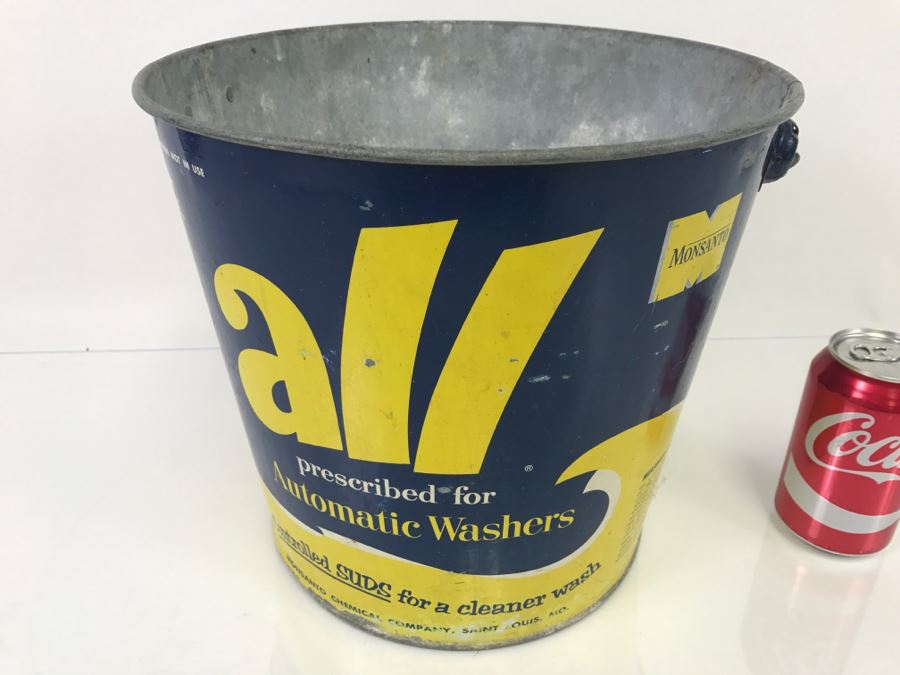 Vintage All Detergent Advertising Galvanzied Steel Bucket - 11'H X 1'1'R [Photo 3]