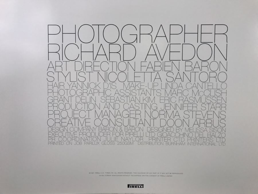 LARGE Collectible 1997 PIRELLI Calendar Girls Women Of The World By Richard Avedon Pirelli UK Tyres Limited - WARNING Nude Photos No. 13261 2'5' X 1'6' [Photo 22]