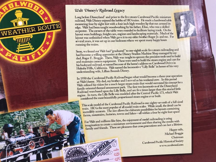 Collectible BACHMANN Walt Disney's Railroad Train Set Featuring Lilly Belle Modelled After Walt Disney's Personal Carolwood Pacific Railroad At Walt's Home Signed By Model Train Designer [Photo 15]