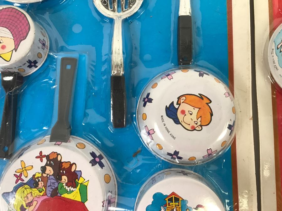 Vintage Metalware Doll House Dinner Cookware Sets + Doll House Crystal Set + Doll House Furniture With Bendable Doll All New Old Stock [Photo 10]