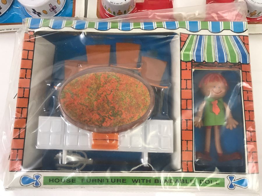 Vintage Metalware Doll House Dinner Cookware Sets + Doll House Crystal Set + Doll House Furniture With Bendable Doll All New Old Stock [Photo 19]