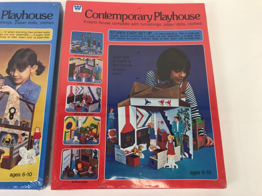 (2) The Country Playhouse And Contemporary Playhouse 4-Room House With Furnishings, Paper Dolls, Clothes Sealed New Old Stock [Photo 2]