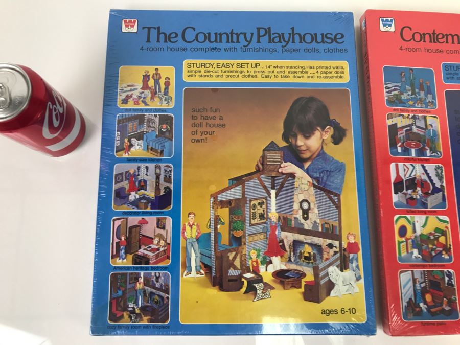 (2) The Country Playhouse And Contemporary Playhouse 4-Room House With Furnishings, Paper Dolls, Clothes Sealed New Old Stock [Photo 9]
