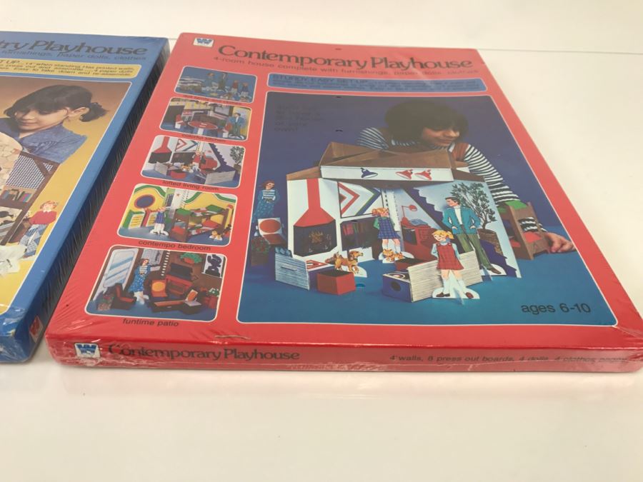 (2) The Country Playhouse And Contemporary Playhouse 4-Room House With Furnishings, Paper Dolls, Clothes Sealed New Old Stock [Photo 8]