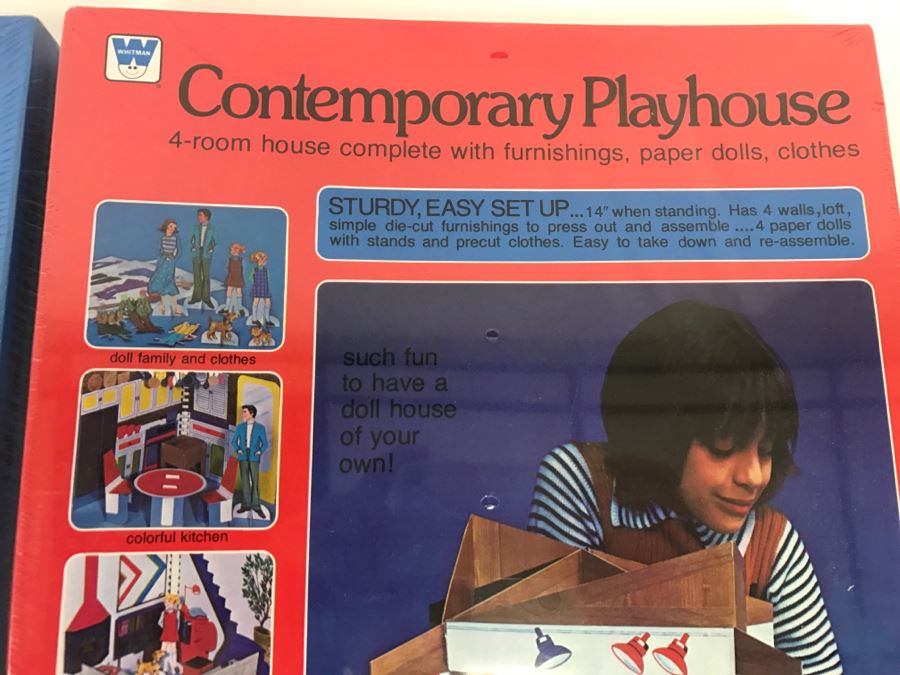 (2) The Country Playhouse And Contemporary Playhouse 4-Room House With Furnishings, Paper Dolls, Clothes Sealed New Old Stock [Photo 4]