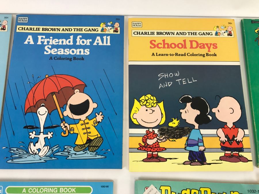 (10) Collection Of Coloring Books Snoopy, Dennis The Menace, The Little Mermaid, Popeye, Bugs Bunny, Dinosaurs, My Melody - New Old Stock [Photo 6]