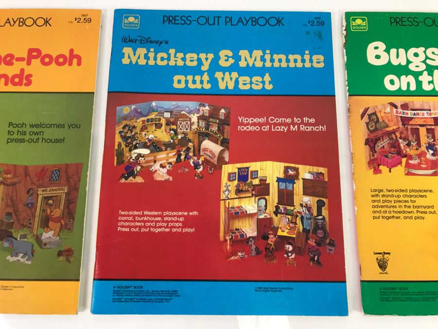 (3) Press-Out Playbook Walt Disney's Winnie-The-Pooh & Friends, Mickey & Minnie Out West, Bugs Bunny On The Farm New Old Stock [Photo 2]
