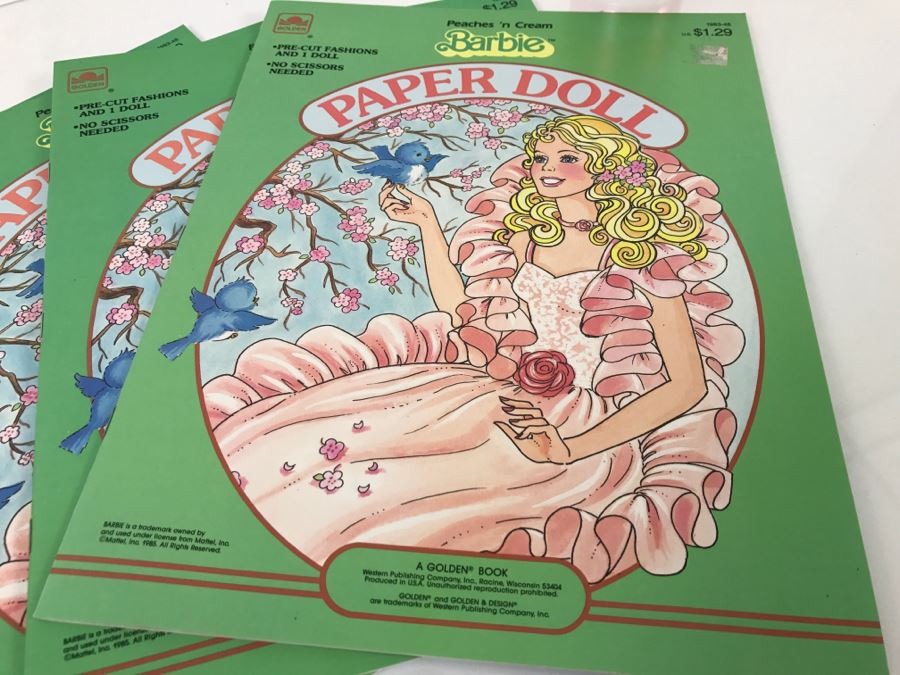 (4) Peachs 'N Cream Barbie Paper Doll Books New Old Stock [Photo 2]