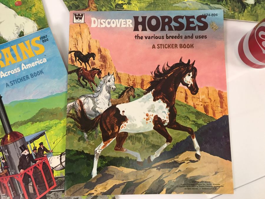 (12) Vintage Sticker Books Discover Cats, Discover Trains, Discover Horses, Discover Wildlife New Old Stock [Photo 4]