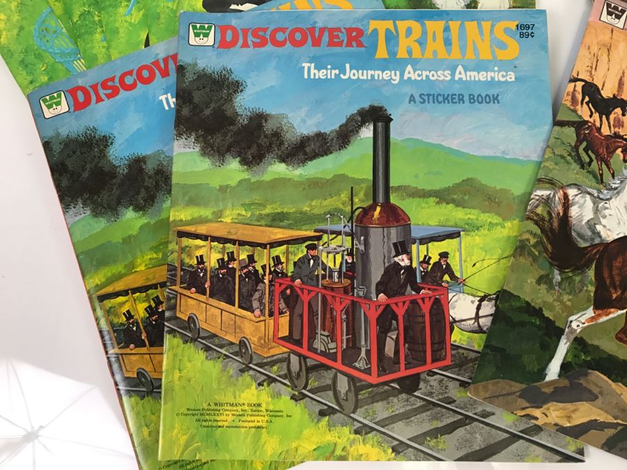 (12) Vintage Sticker Books Discover Cats, Discover Trains, Discover Horses, Discover Wildlife New Old Stock [Photo 2]