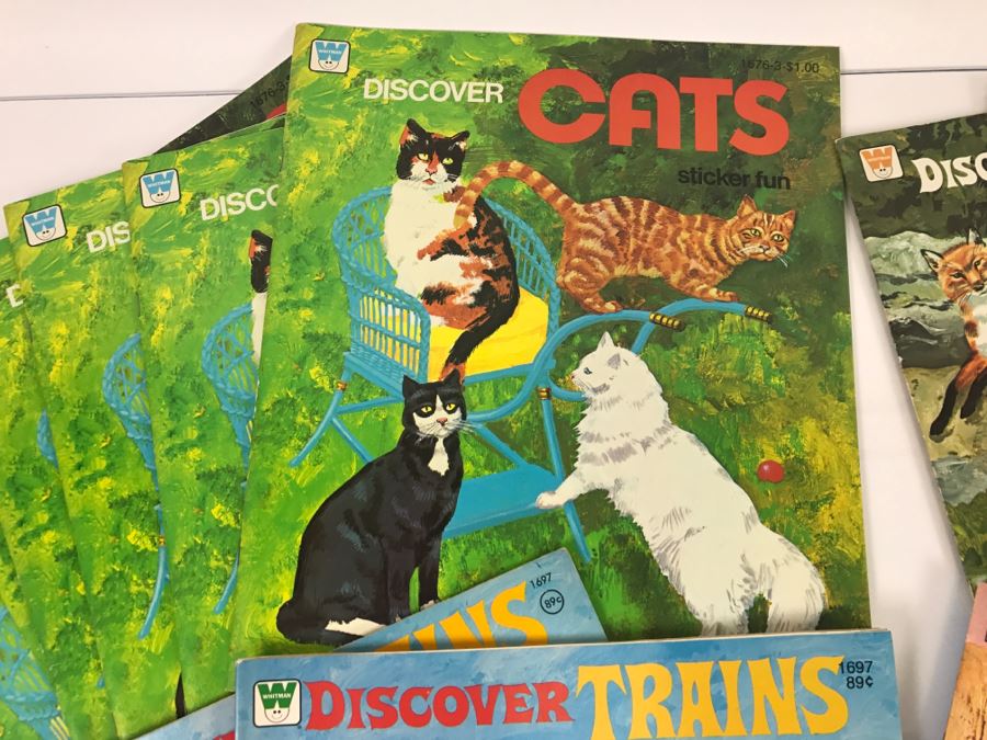 (12) Vintage Sticker Books Discover Cats, Discover Trains, Discover Horses, Discover Wildlife New Old Stock [Photo 3]