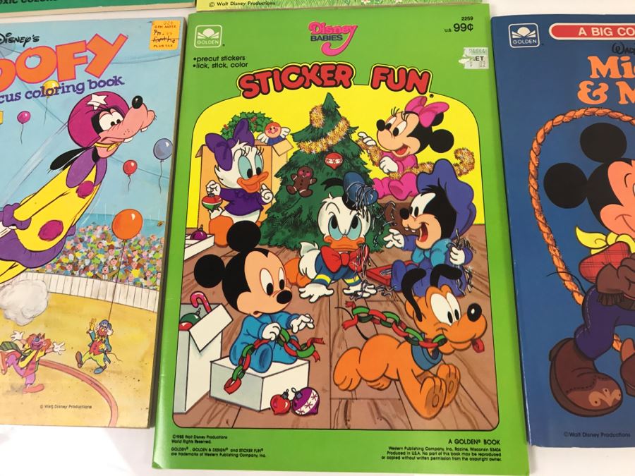 (8) Vintage Color, Activity Sticker Books Walt Disney's Alice In Wonderland, Winnie-The-Pooh, Donald Duck, Goofy, Beauty And The Beast, Disney Babies New Old Stock [Photo 9]