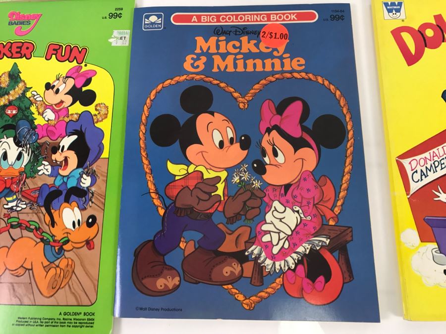 (8) Vintage Color, Activity Sticker Books Walt Disney's Alice In Wonderland, Winnie-The-Pooh, Donald Duck, Goofy, Beauty And The Beast, Disney Babies New Old Stock [Photo 8]