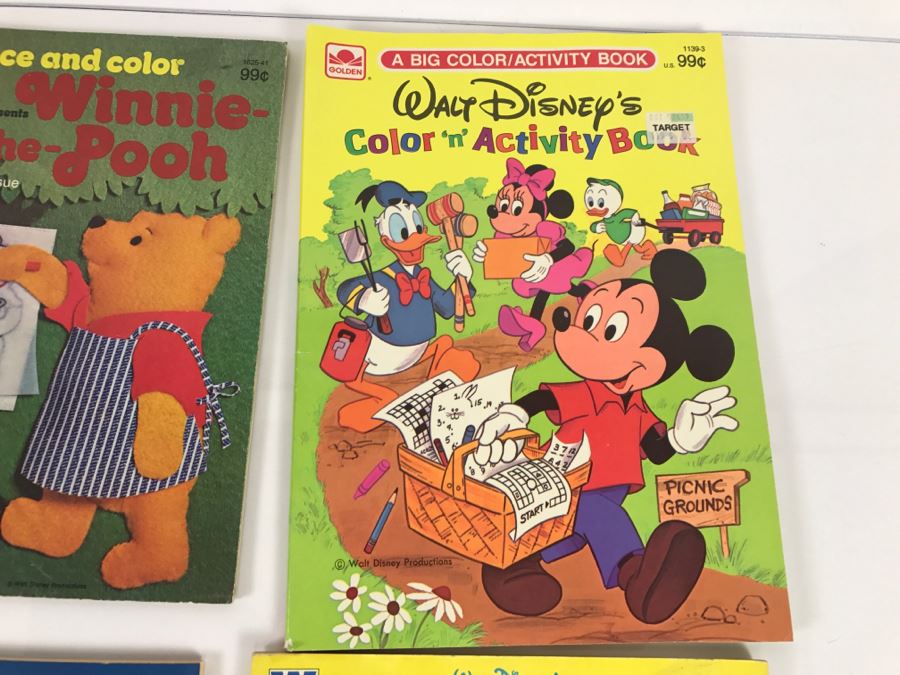 (8) Vintage Color, Activity Sticker Books Walt Disney's Alice In Wonderland, Winnie-The-Pooh, Donald Duck, Goofy, Beauty And The Beast, Disney Babies New Old Stock [Photo 6]