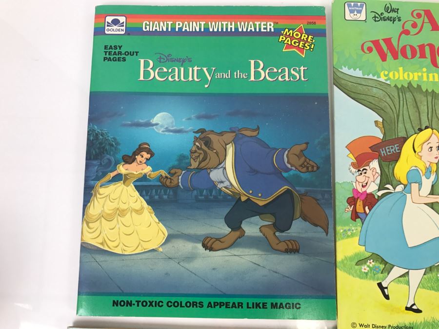 (8) Vintage Color, Activity Sticker Books Walt Disney's Alice In Wonderland, Winnie-The-Pooh, Donald Duck, Goofy, Beauty And The Beast, Disney Babies New Old Stock [Photo 3]