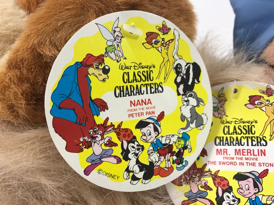 (2) Walt Disney Classic Characters Plush Toys Mr. Merlin From The Sword In The Stone And Nana From Peter Pan New With Tags [Photo 3]