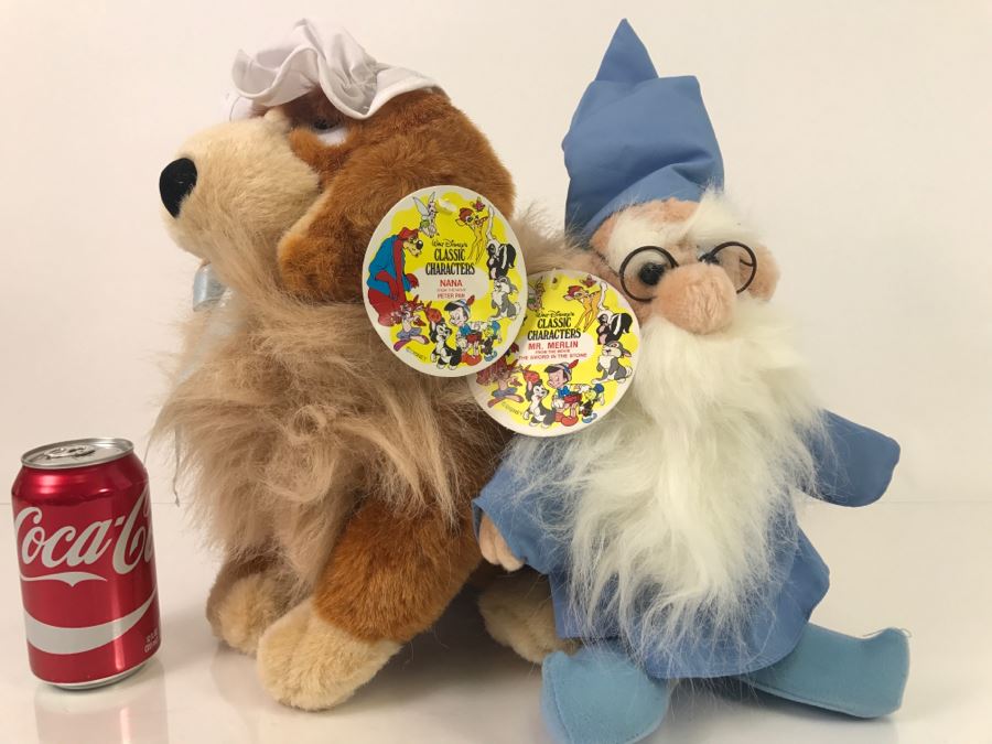 (2) Walt Disney Classic Characters Plush Toys Mr. Merlin From The Sword In The Stone And Nana From Peter Pan New With Tags [Photo 1]