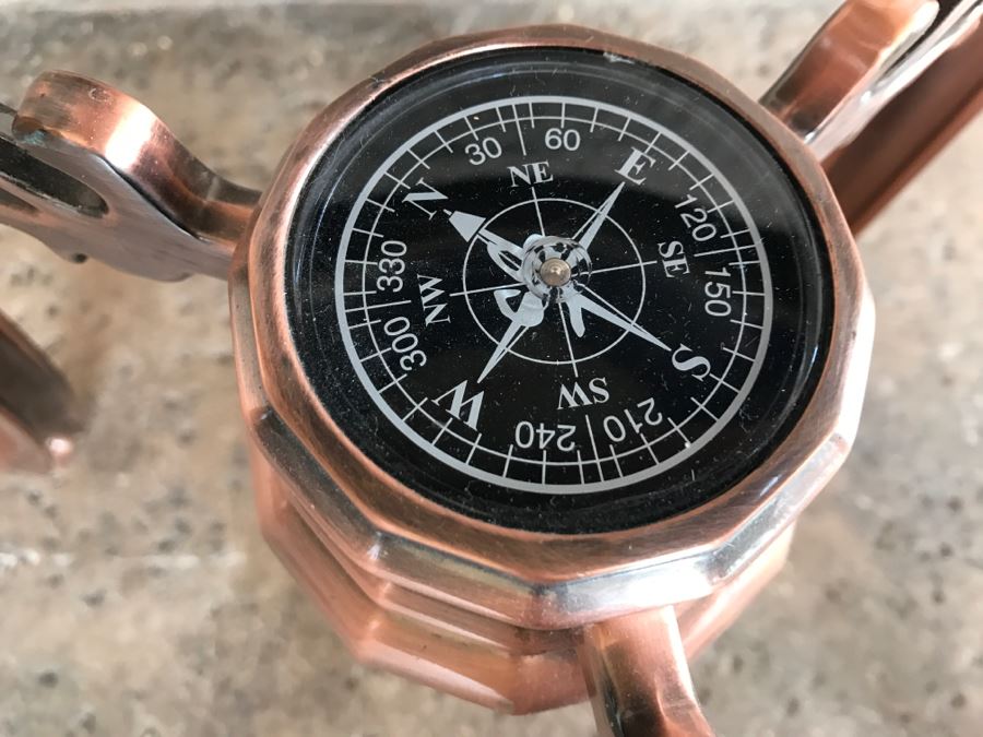 Blue Lapis Ocean Floor Standing Gemstone World Globe With Copper Tripod Stand And Working Compass - 3'H X 1'7'R [Photo 12]