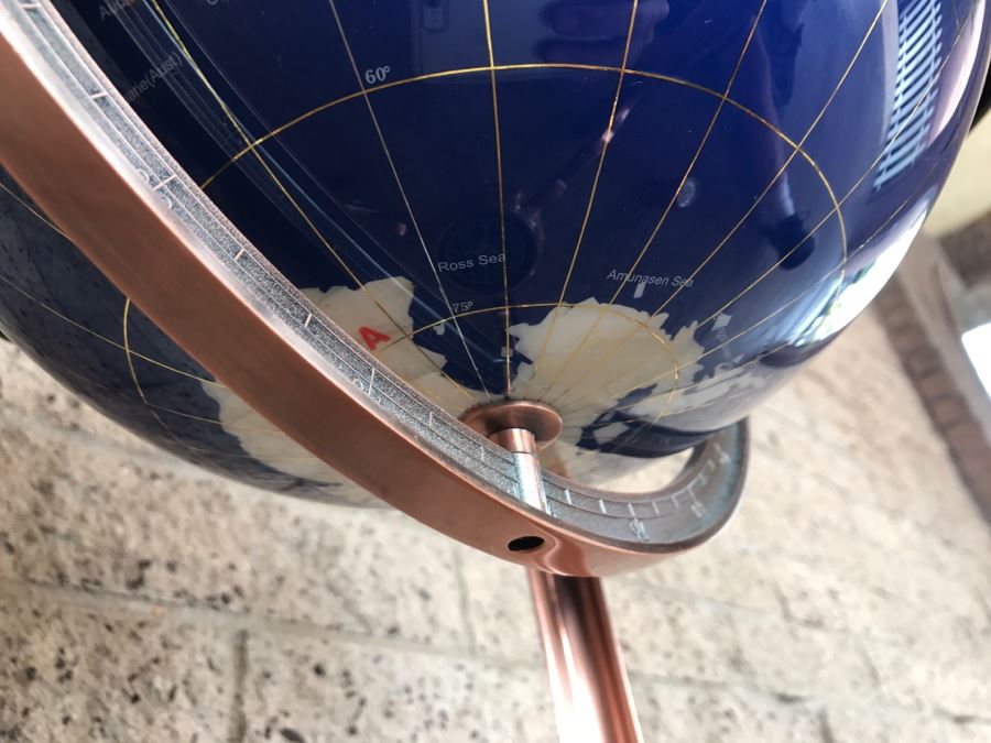 Blue Lapis Ocean Floor Standing Gemstone World Globe With Copper Tripod Stand And Working Compass - 3'H X 1'7'R [Photo 14]