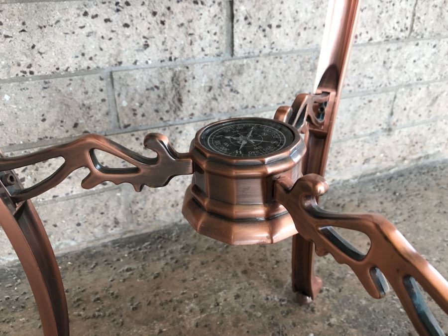 Blue Lapis Ocean Floor Standing Gemstone World Globe With Copper Tripod Stand And Working Compass - 3'H X 1'7'R [Photo 13]