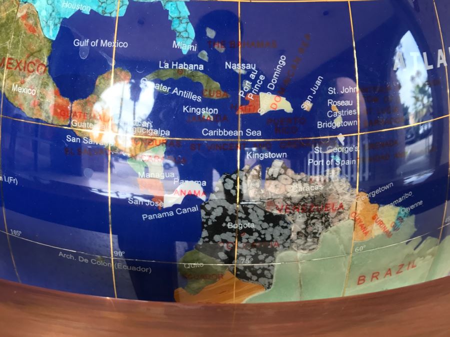 Blue Lapis Ocean Floor Standing Gemstone World Globe With Copper Tripod Stand And Working Compass - 3'H X 1'7'R [Photo 7]