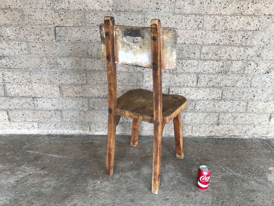 Vintage MONTEREY Furniture Early California Shabby Chic Chair Signed Under Seat -1'4'W X 2'3'H X 1'5'D - See Details [Photo 8]