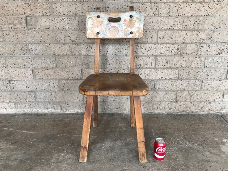 Vintage MONTEREY Furniture Early California Shabby Chic Chair Signed Under Seat -1'4'W X 2'3'H X 1'5'D - See Details [Photo 5]