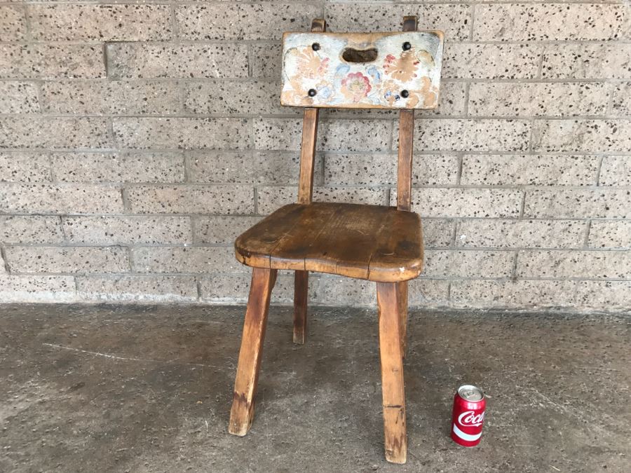 Vintage MONTEREY Furniture Early California Shabby Chic Chair Signed Under Seat -1'4'W X 2'3'H X 1'5'D - See Details [Photo 2]