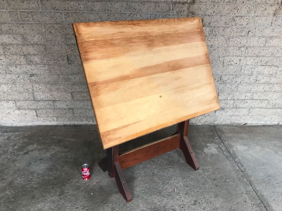 Vintage Wood And Metal Drafting Table ~ 4'2'H X 3'7'W [Photo 3]