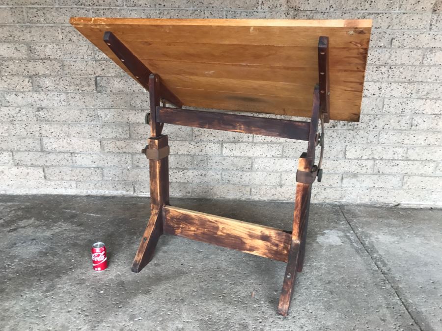 Vintage Wood And Metal Drafting Table ~ 4'2'H X 3'7'W [Photo 9]
