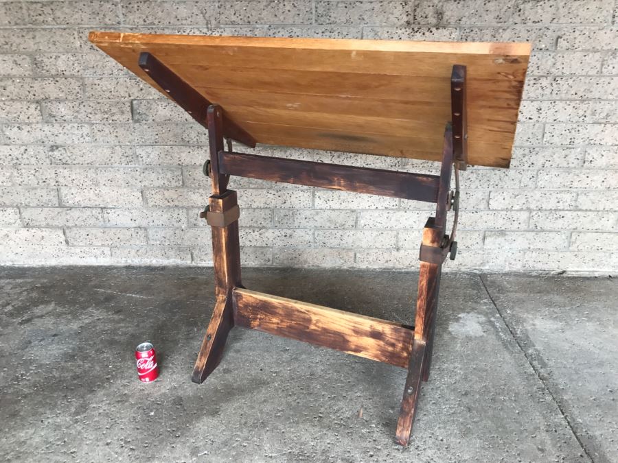 Vintage Wood And Metal Drafting Table ~ 4'2'H X 3'7'W [Photo 8]