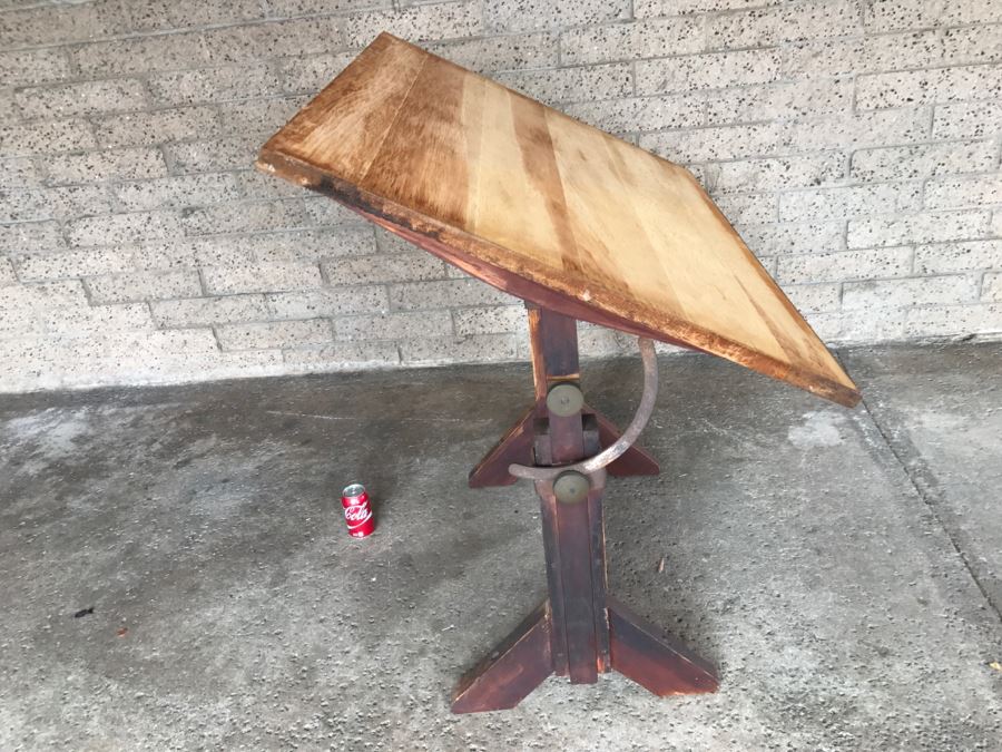 Vintage Wood And Metal Drafting Table ~ 4'2'H X 3'7'W [Photo 7]