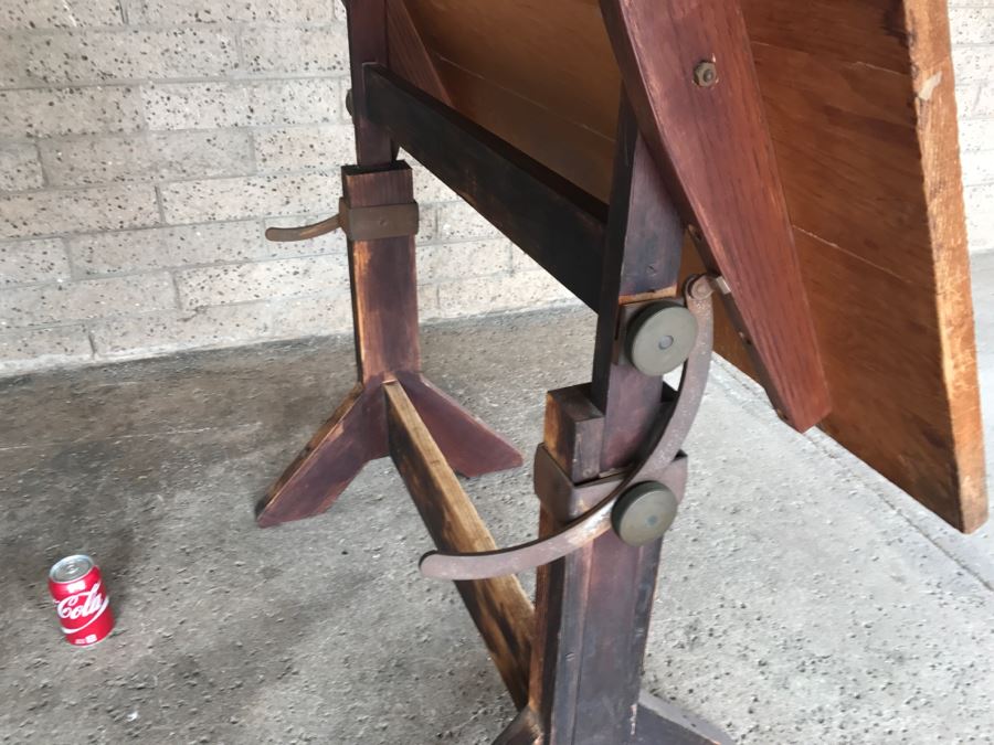Vintage Wood And Metal Drafting Table ~ 4'2'H X 3'7'W [Photo 6]